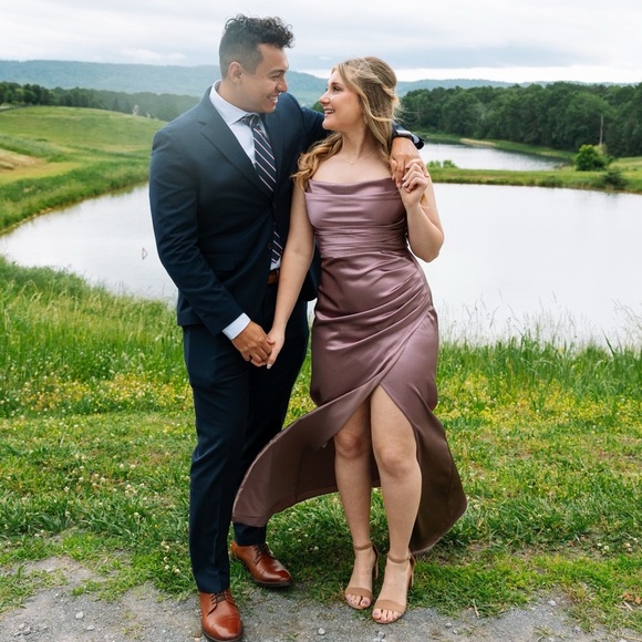 Lydia Shiny Satin Dress - Dark Mauve from Birdy Grey Small - Picture 8 of 8